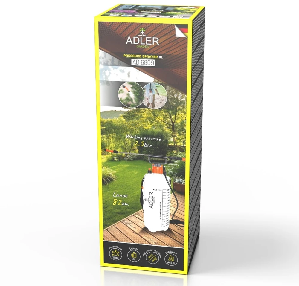 Adler AD 6809 Rankinis slėginis purkštuvas | 8 l | 125 cm žarna