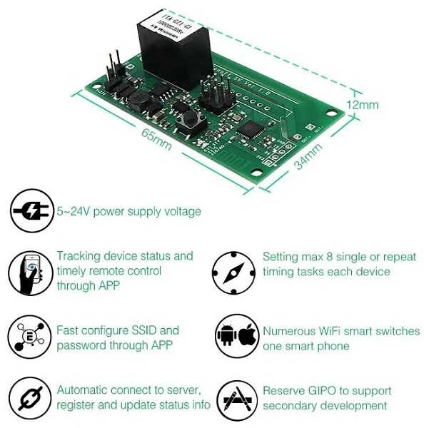 Sonoff SV žemos įtampos relė su WiFi - 5-24VDC 240W