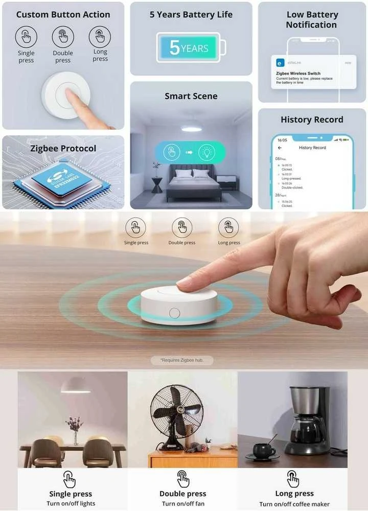 Sonoff SNZB-01P Zigbee 3.0 belaidis mygtukas