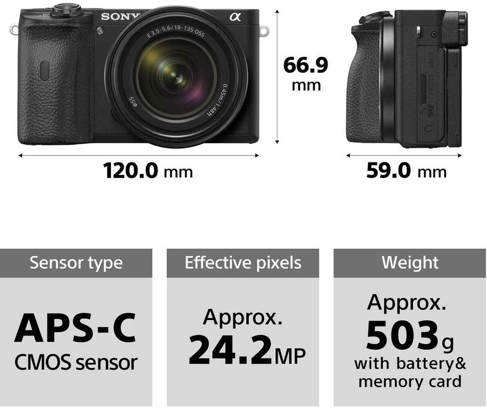 Objektyvas Sony α ILCE6600MB + 18-135mm SLR fotoaparato komplektas 24,2 MP CMOS 6000 x 4000 pikseliai Juoda