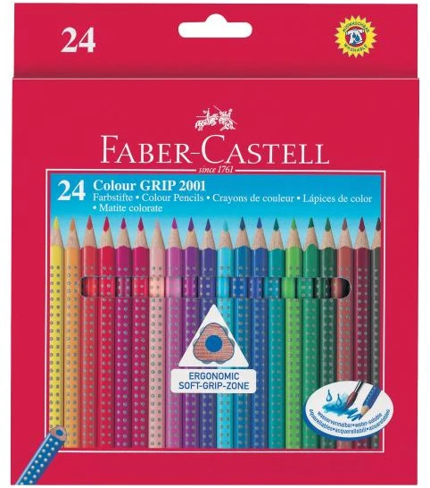Akvareliniai pieštukai Faber-Castell Grip 2001, tribriauniai, 24 spalvos