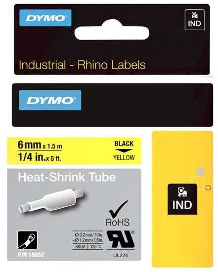 DYMO 18052 RHINO Termo vamzdelis 6mm x 1,5m (geltona / juodas šifras)