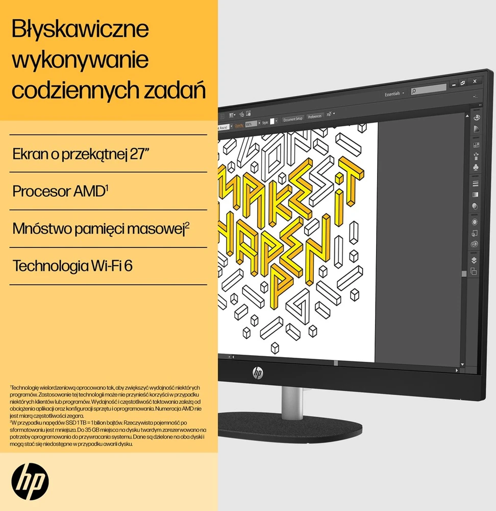 „Hewlett Packard“ (HP) HP 27-cr0204nw AMD Ryzen™ 7 7730U 68,6 cm (27 colio) 1920 × 1080 pikselių „viskas viename“ kompiuteris 16 GB DDR4-SDRAM 512 GB SSD Nemokamas DOS Wi-Fi 6 (802.11ax) Baltas