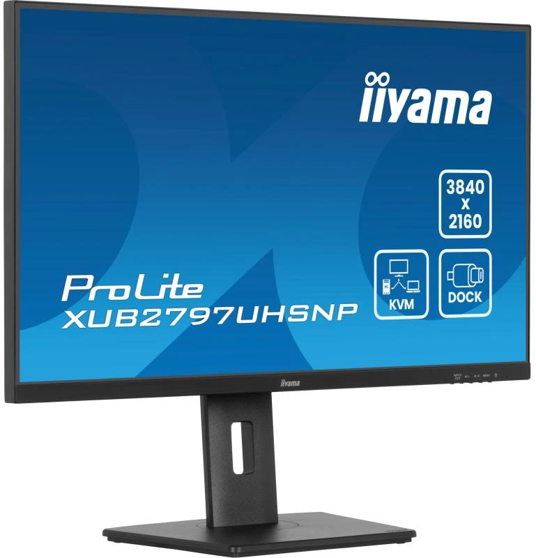 Monitorius IIYAMA XUB2797UHSNP-B1 27 colių IPS UHD 350cd/m2 4ms 15cm aukščio kor. Stovas HDMI DP USB-C doko LAN garsiakalbiai