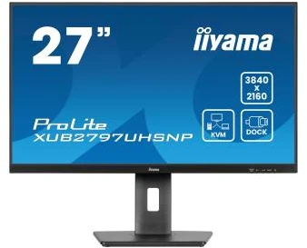 Monitorius IIYAMA XUB2797UHSNP-B1 27 colių IPS UHD 350cd/m2 4ms 15cm aukščio kor. Stovas HDMI DP USB-C doko LAN garsiakalbiai