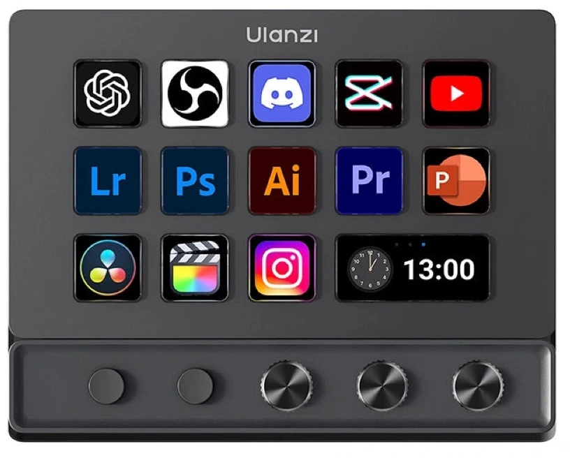 Stacionarus kompiuteris Valdymo Pultas - Ulanzi D200X 14 Individualių LCD Klavišų, 3 Encoder Rankenų, HDMI 4K Išėjimas Juodas