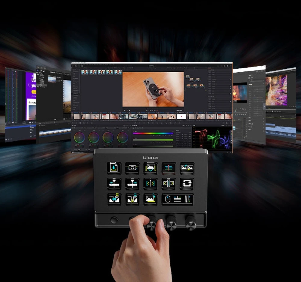 Stacionarus kompiuteris Valdymo Pultas - Ulanzi D200X 14 Individualių LCD Klavišų, 3 Encoder Rankenų, HDMI 4K Išėjimas Juodas