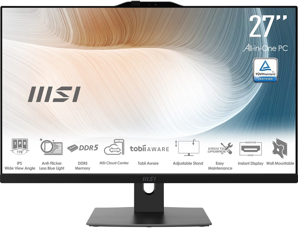 MSI Modern AM272P 1M-1293XEU All-in-One PC/workstation Intel Core 5 120U 68.6 cm (27") 1920 x 1080 pikselių 16 GB DDR5-SDRAM 512 GB SSD Wi-Fi 6E (802.11ax) Juodas