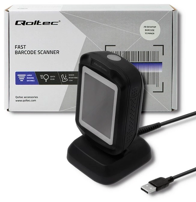 Qoltec 50864 stalinis QR ir brūkšninių kodų skaitytuvas | USB