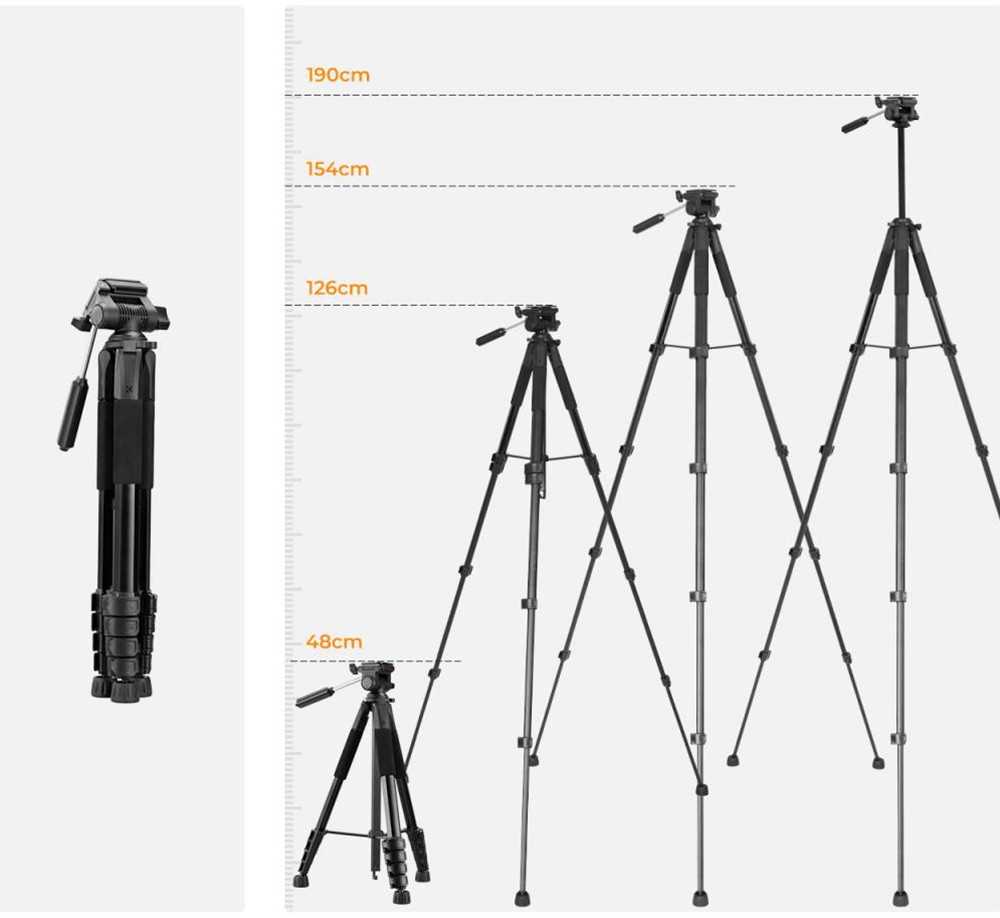 Stovas - K&F Concept S255A3 190cm 3kg Talpa Aliuminis Juodas