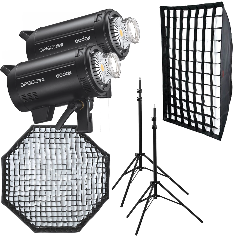 Studijinė blykstė - Godox DP600III V dviejų blyksčių rinkinys, 600 Ws, 2,4 GHz, LED, 60 × 60 cm, 95 cm