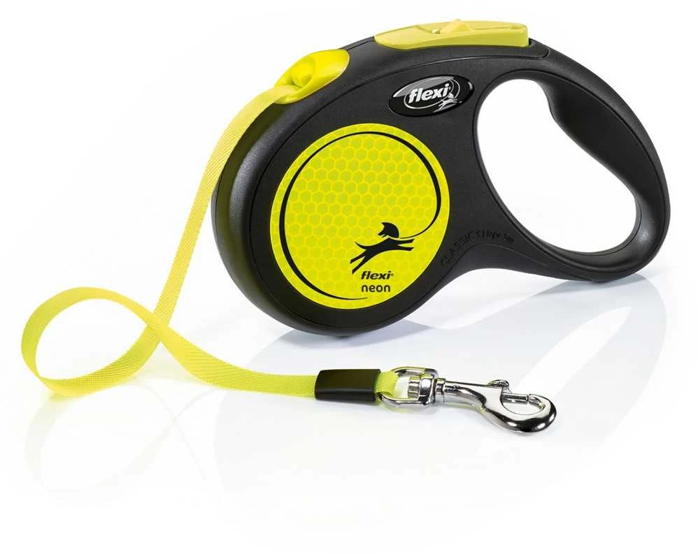 Flexi New Neon S pavadėlis šunims iki 15kg juostinis 5m geltonos spalvos