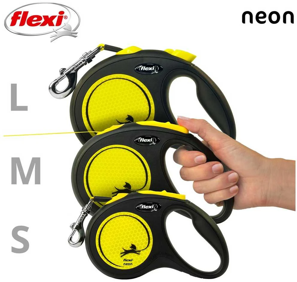 Flexi New Neon S pavadėlis šunims iki 15kg juostinis 5m geltonos spalvos