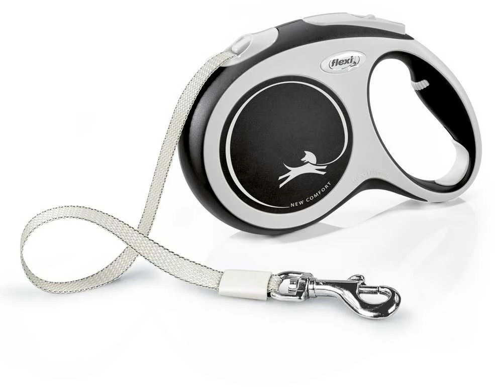 Flexi New Comfort Automatinis juostinis pavadėlis, 8 m / šunims iki 50kg / spalva: juoda ir balta