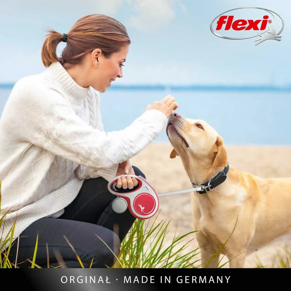 Flexi New Comfort Automatinis juostinis pavadėlis, 8 m / šunims iki 50kg / spalva: juoda ir balta