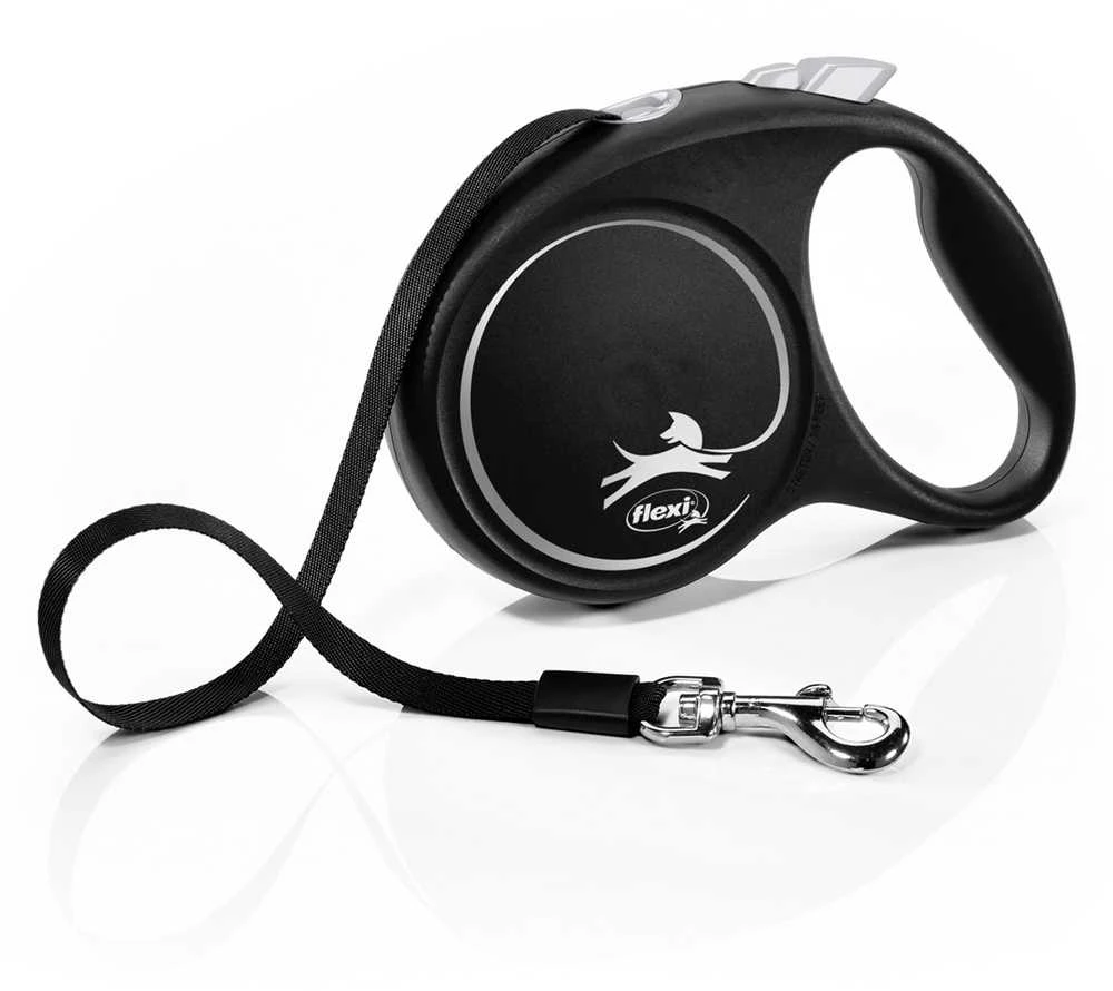 Flexi Black Design M pavadėlis šunims iki 25kg juostinis 5m juodos spalvos
