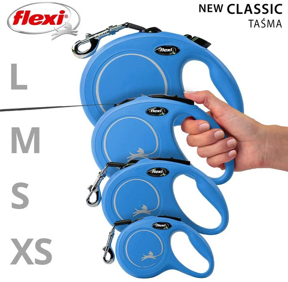 Flexi New Classic S pavadėlis šunims iki 15kg juostinis 5m mėlynos spalvos