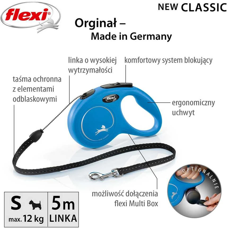 Flexi New Classic S pavadėlis šunims iki 12kg virvinis 5m mėlynos spalvos