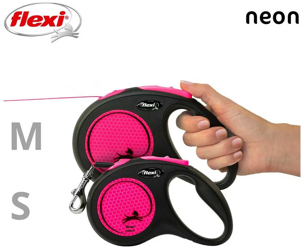 FLEXI New Neon Tape rožinis pavadėlis S-5m iki 15kg
