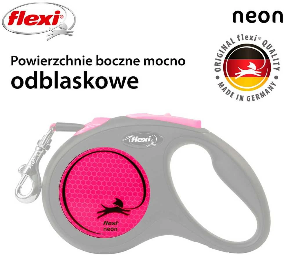 FLEXI New Neon Tape rožinis pavadėlis S-5m iki 15kg