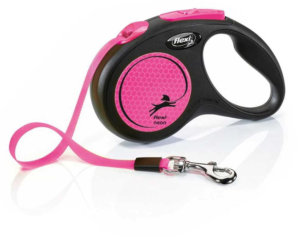 FLEXI New Neon Tape rožinis pavadėlis S-5m iki 15kg