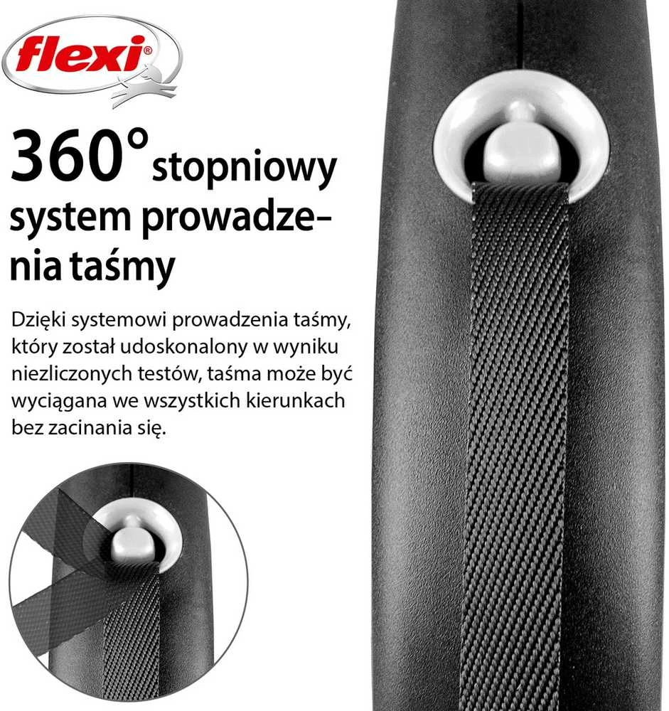 Flexi Black Design M pavadėlis šunims iki 25kg juostinis 5m juodos spalvos