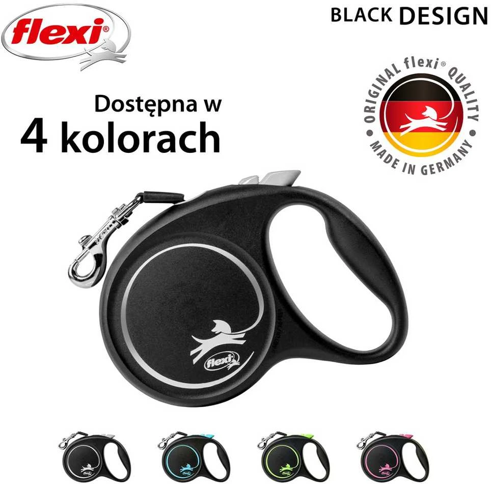 Flexi Black Design M pavadėlis šunims iki 25kg juostinis 5m juodos spalvos