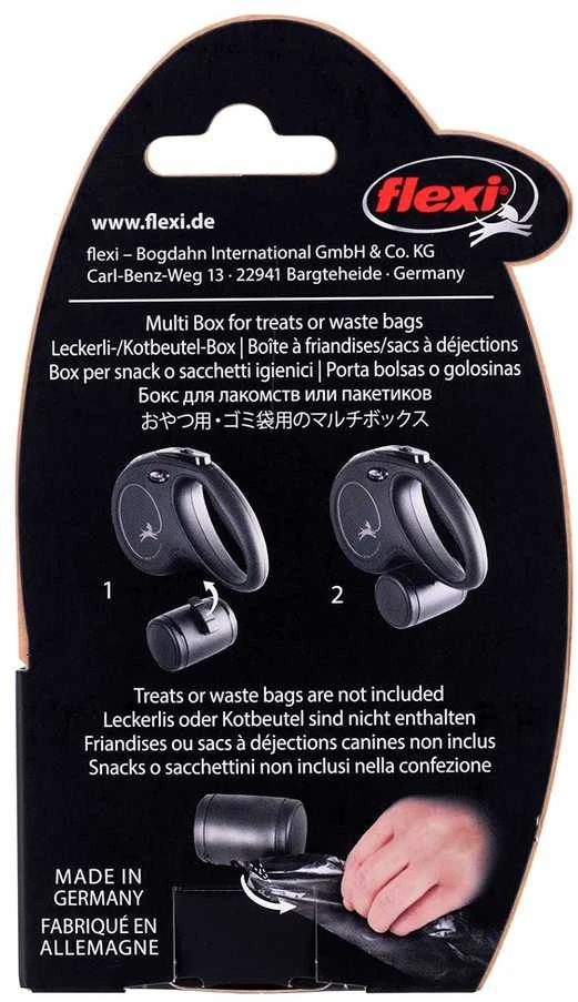 Flexi Multi Box dėžutė skanėstams arba maišeliams juodos spalvos tinkanti Vario, New Comfort, New Classic, Design ir Neon S, M ir L pavadėliams
