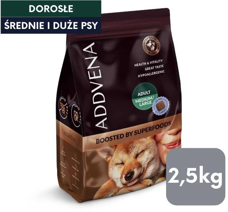 Šunų maistas - ADDVENA Boosted by Superfoods Suaugusiųjų Vidutinio/Didelio Mėsos 2.5kg