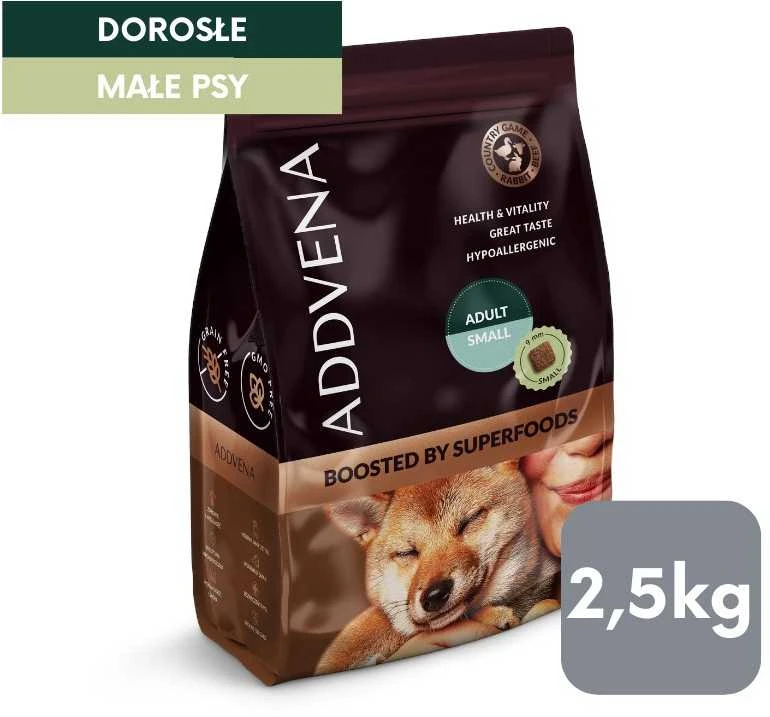 Šunų maistas - ADDVENA Boosted by Superfoods Suaugusiųjų Mažų Jaučių 2.5kg Be Grūdų