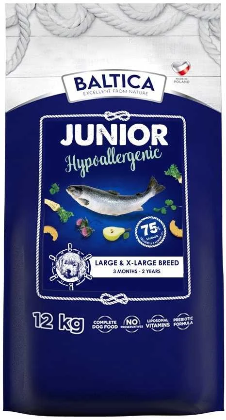 Šunų maistas - BALTICA Excellent Hypoallergenic Junior L/XL Lašiša 12kg