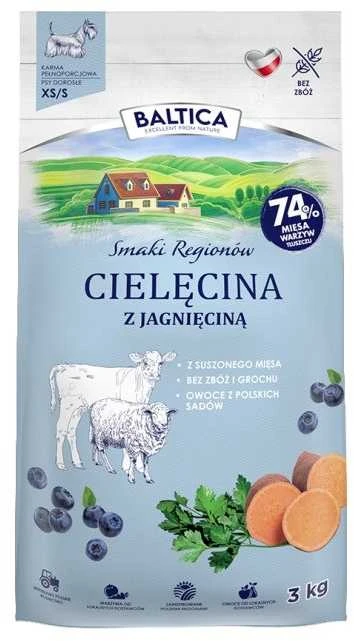 BALTICA Smaki regionów Small breeds Veal su ėriena – sausas Maistas šunims – 3kg