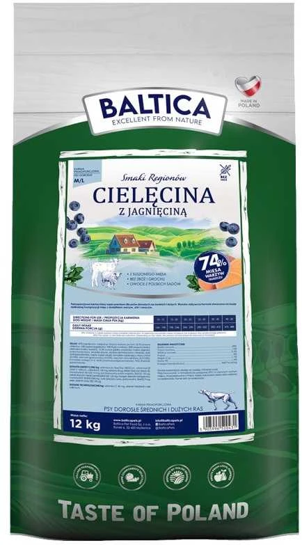 BALTICA Smaki regionów Medium and large breeds Veal su ėriena – sausas Maistas šunims – 12kg