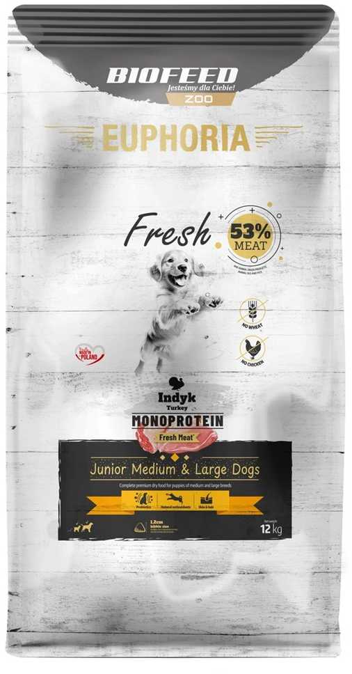 Šunų Maistas - BIOFEED Euphoria Fresh Junior Medium & Large kalakutiena 12kg