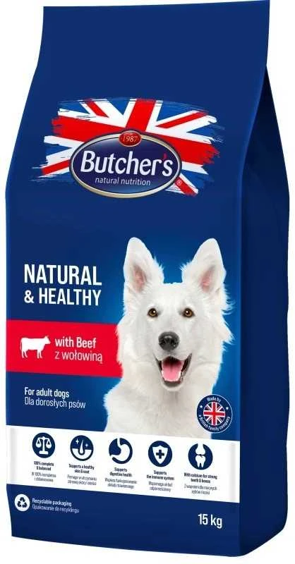 Šunų maistas - Butcher's Natural & Healthy Sausas Šunų Maistas Su Jautiena, 24% Baltymų, 15kg