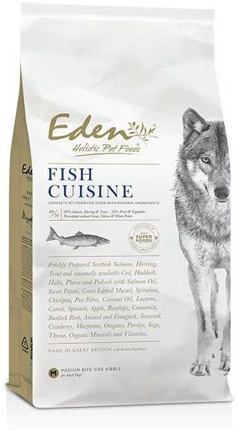 Šunų maistas - Eden 80/20 žuvies virtuvė vidutinio ir didelio dydžio sausas šunų maistas 12kg