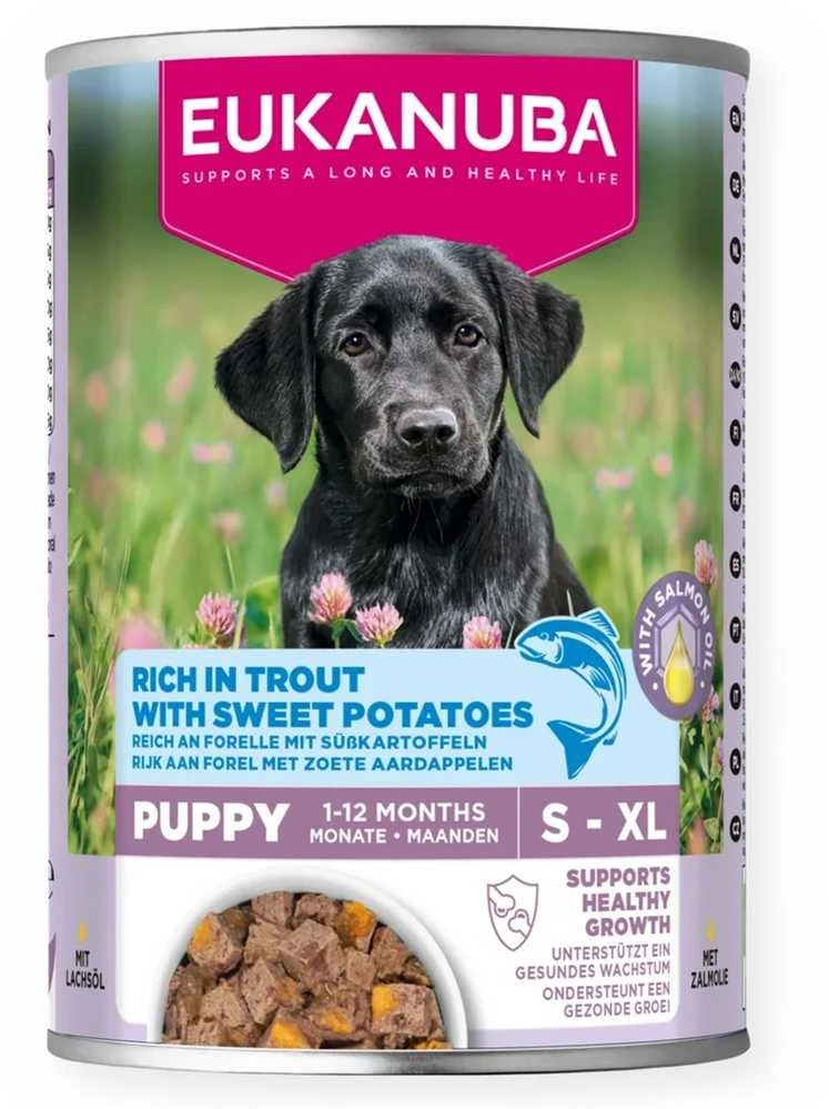 Eukanuba konservuotas maistas šuniukams su upėtakiu ir batatais 400g