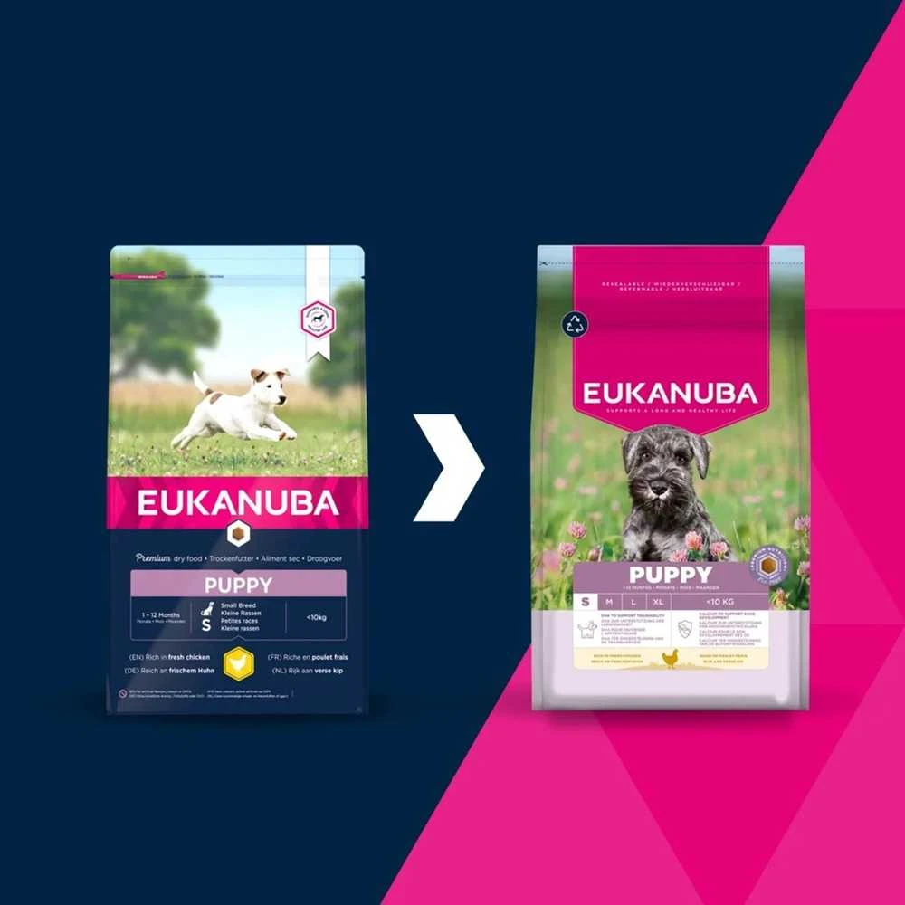 Šunų maistas - EUKANUBA Puppy Small sausas šunų ėdalas su vištiena, 33% baltymų, 21% riebalų, 3kg