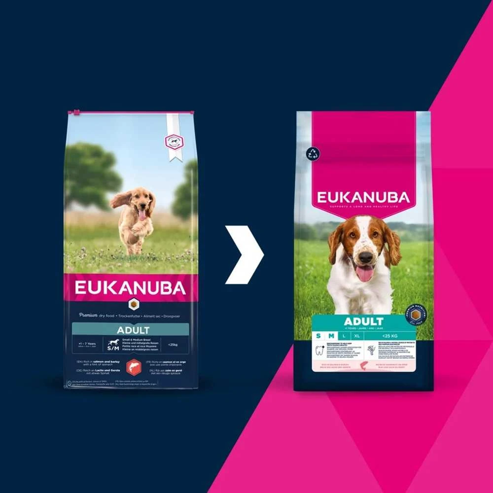 Šunų Maistas - EUKANUBA Suaugusiųjų Mažų/vidutinių Veislių Lašiša ir Miežiai 12kg