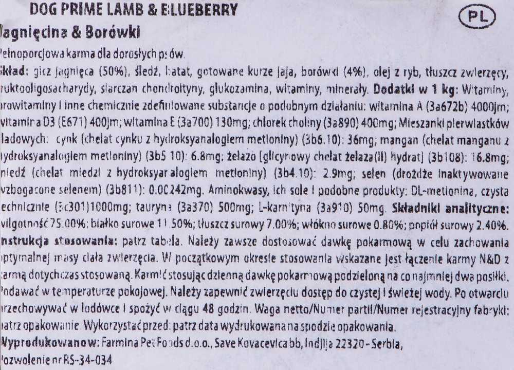 Šunų Maistas - Farmina N&D Prime Aviena Mėlynė 285 g