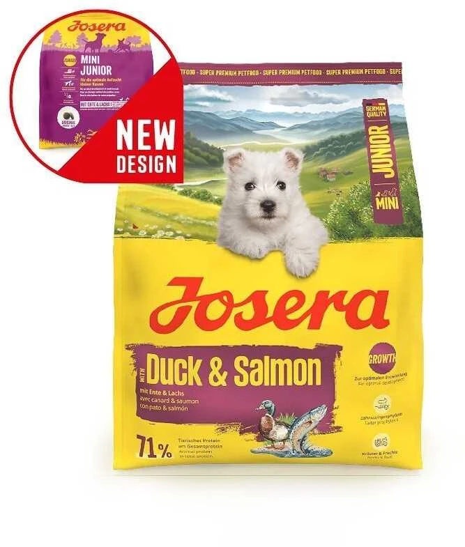 Josera MiniJunior antiena and lašiša sausas pašaras mažų veislių jauniems šunims su antiena ir lašiša, 900 g
