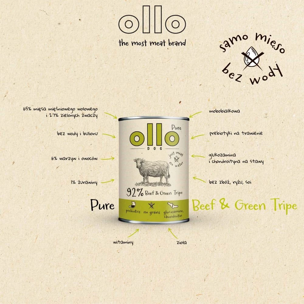OLLO Pure Jawbone and Tripe - Šlapias Maistas šunims - 400g