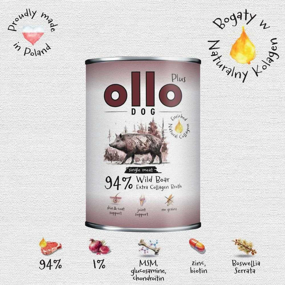 OLLO Plus Collagen Wild boar – drėgnas ėdalas šunims – 400g