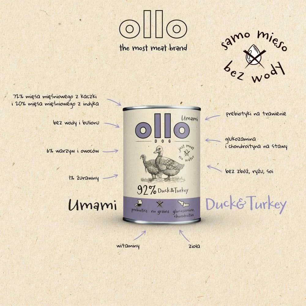 OLLO Umami antiena and kalakutiena – drėgnas ėdalas šunims – 850g