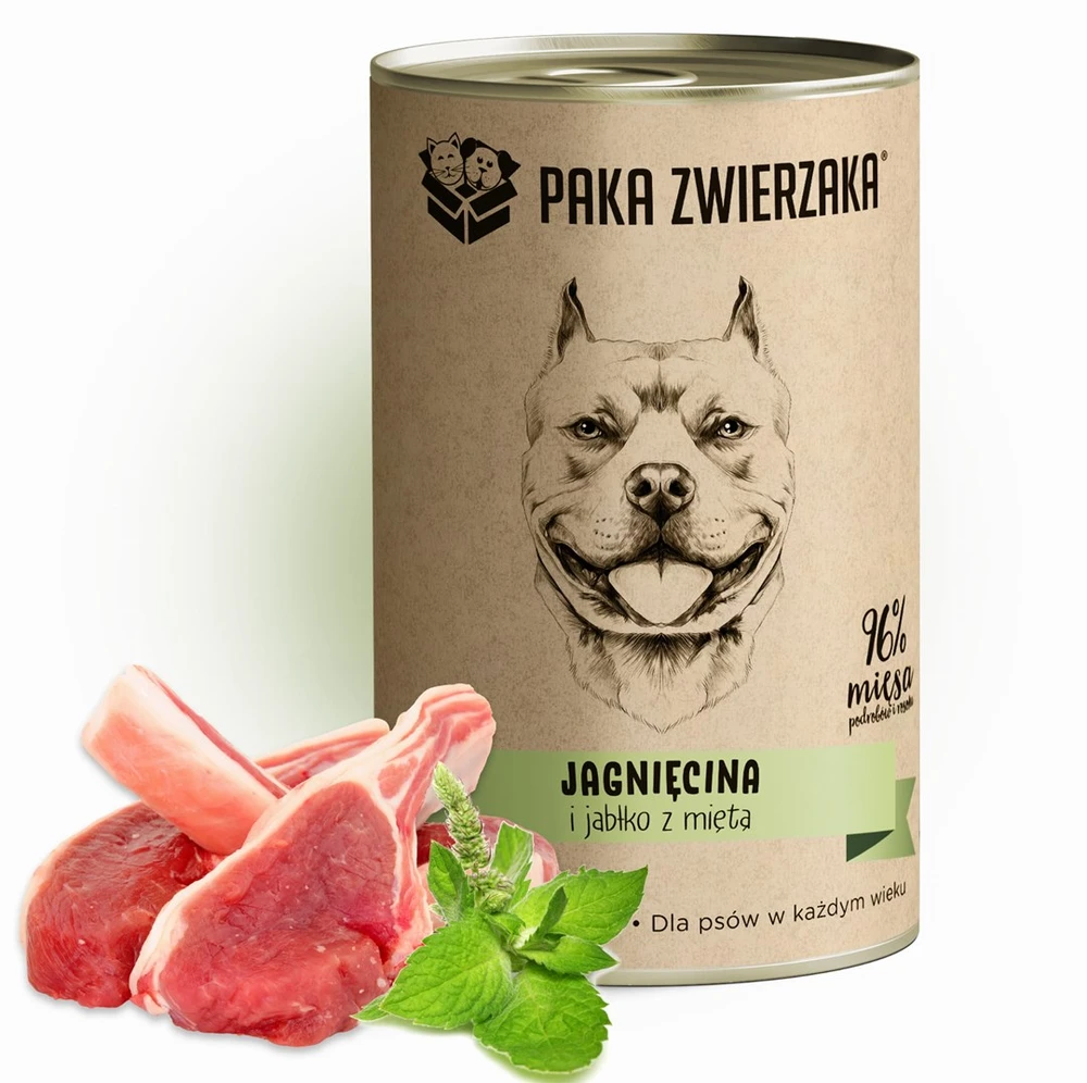 PAKA ZWIERZAKA ėriena and apple with mint – drėgnas ėdalas šunims – 400g