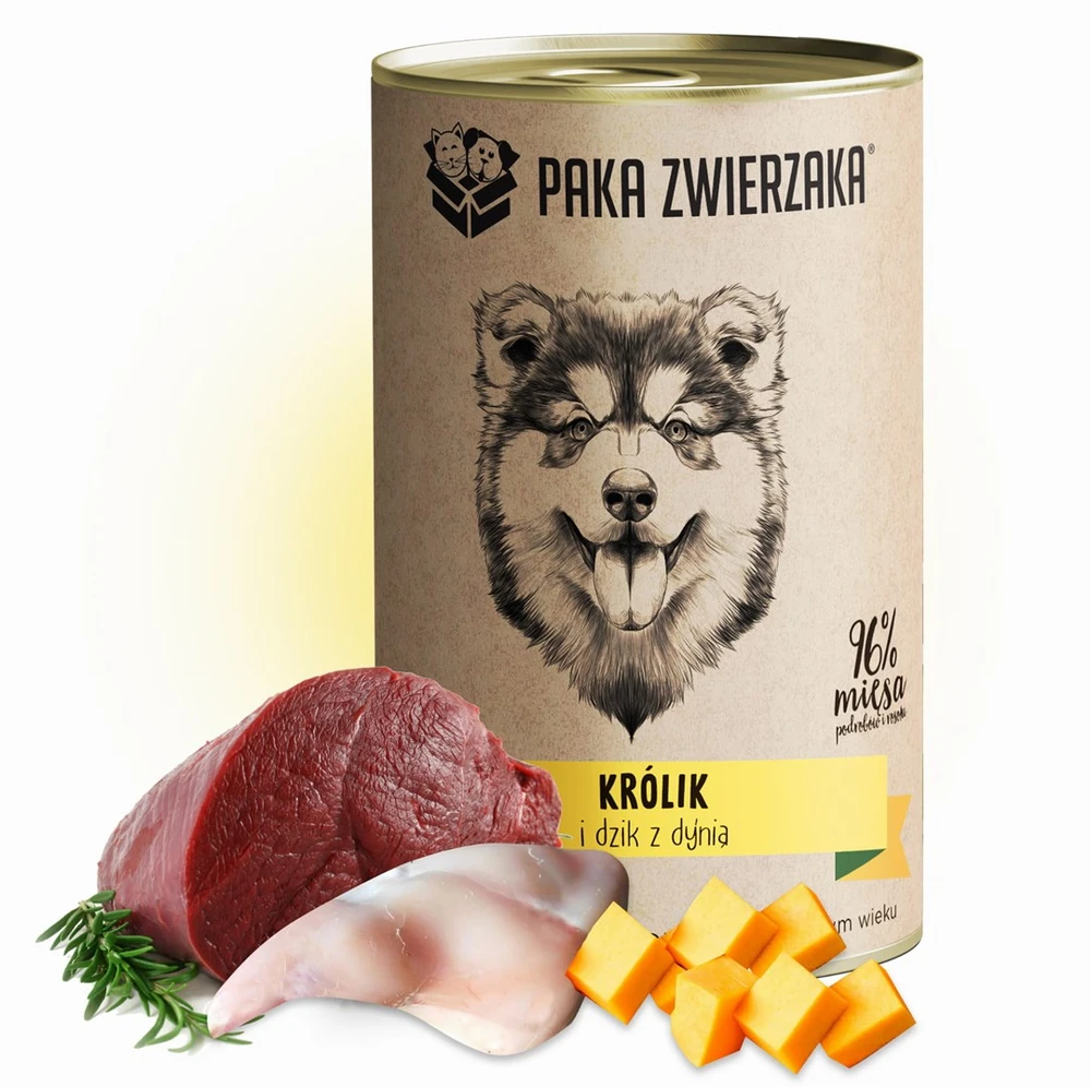 PAKA ZWIERZAKA Triušių ir šernų su moliūgais - šlapias šunų ėdalas - 400g