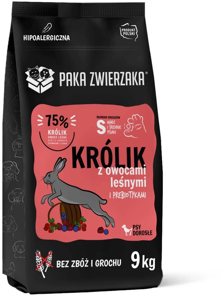 PAKA ZWIERZAKA triušiena su miško uogomis S - sausas šunų ėdalas - 9kg