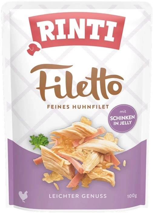 FINNERN GmbH end Co. KG Rinti Filetto šunų konservai su vištiena ir kumpiu 100 g, maišelyje