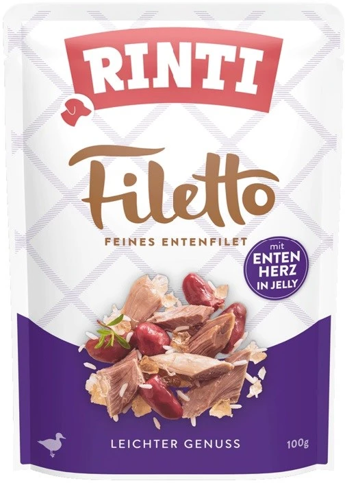 RINTI Filetto vištiena fillet with duck hearts- drėgnas ėdalas šunims – 100g