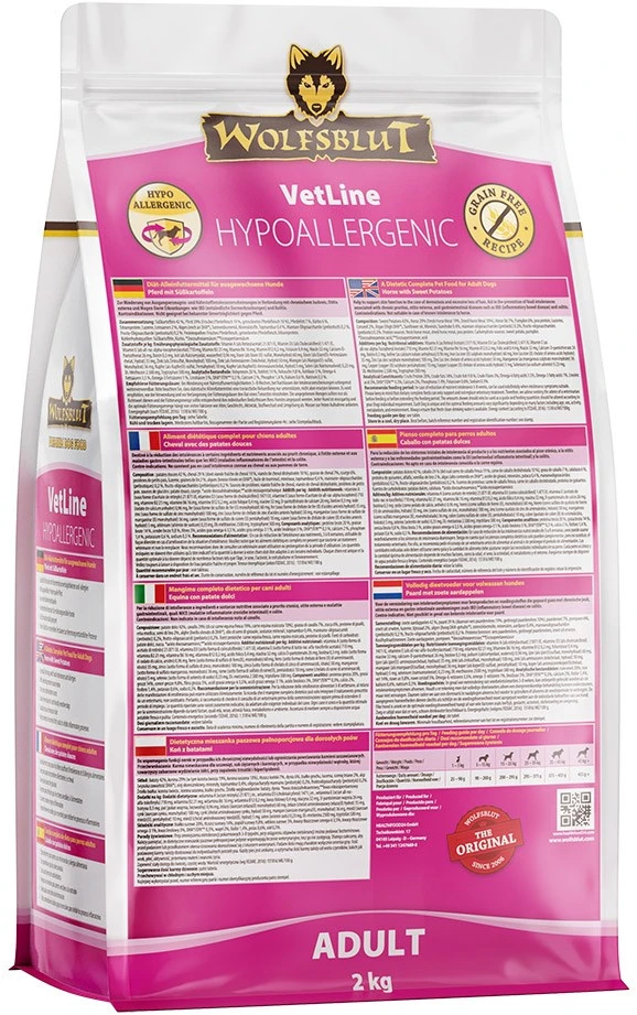 WOLFSBLUT VetLine Hypoallergenic Horse with sweet potatoes – sausas Maistas šunims – 2kg